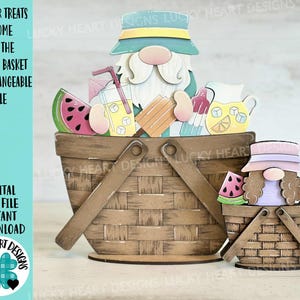 Dolcetti estivi Gnomo per il cesto di fiori File intercambiabile SVG, TINY, Anguria, Limonata, Vassoio, Glowforge, LuckyHeartDesignsCo