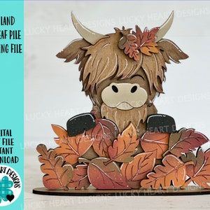 Highland Fall Leaf stapel staande bestand SVG, pompoen, bladeren, herfst, boerderij, gelaagde lade Glowforge, LuckyHeartDesignsCo