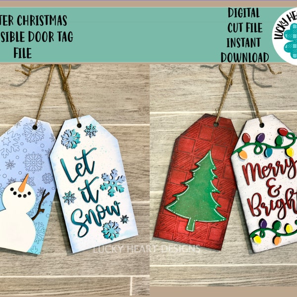 Christmas Winter Door Tag File SVG, Glowforge Holiday Wreath, LuckyHeartDesignsCo