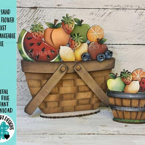 Macedonia di frutta per il cesto di fiori, file intercambiabile SVG, vassoio a più livelli con fragola, limone, anguria e mela, Glowforge, LuckyHeartDesignsCo