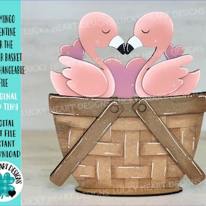 Flamingo Valentine voor de bloemenmand verwisselbaar bestand SVG, KLEIN, tropisch, strand, gelaagde lade, Glowforge, LuckyHeartDesignsCo