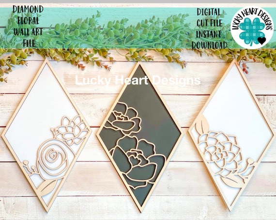 Diamond Floral Wall Art File SVG, Glowforge Laser, LuckyHeartDesignsCo