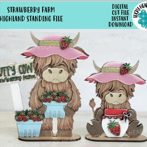 Strawberry Farm Highland Standing File SVG, Glowforge, Fruta, Vaca, Fazenda, Bandeja em camadas LuckyHeartDesignsCo