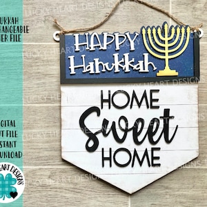 Happy Hanukkah Interchangeable Banner File SVG, Glowforge, LuckyHeartDesignsCo