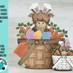 Highland carotte Pâques pour le panier de fleurs fichier interchangeable SVG, oeuf de Pâques, ferme, lapin, plateau à plusieurs niveaux, Glowforge, LuckyHeartDesignsCo