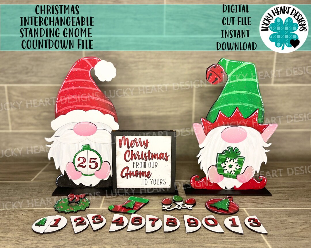 Christmas Interchangeable Standing Gnome Countdown File SVG, Glowforge ...