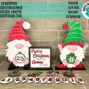 Christmas Interchangeable Standing Gnome Countdown File SVG, Glowforge, LuckyHeartDesignsCo