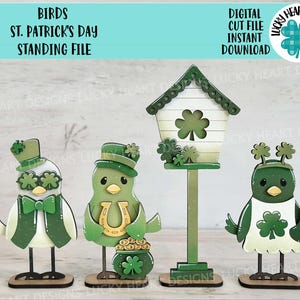 Pássaros Dia de São Patrício Arquivo SVG, Glowforge, Casa de passarinho, Trevo, Ouro, Bandeja em camadas LuckyHeartDesignsCo