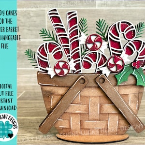 Candy Canes voor de bloemenmand verwisselbaar bestand SVG, vakantie, kerst gelaagde lade, Glowforge, LuckyHeartDesignsCo