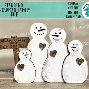 Standing Snowman Family File SVG, Glowforge Farmhouse, LuckyHeartDesignsCo