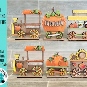 Fall Standing Train File, Glowforge, Pumpkin, Sunflower, Pumpkin Spice, Tiered Tray, LuckyHeartDesignsCo