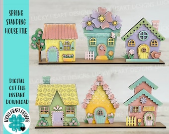 Casas de pie de primavera Archivo SVG, Glowforge, Flor, Casa para pájaros, LuckyHeartDesignsCo