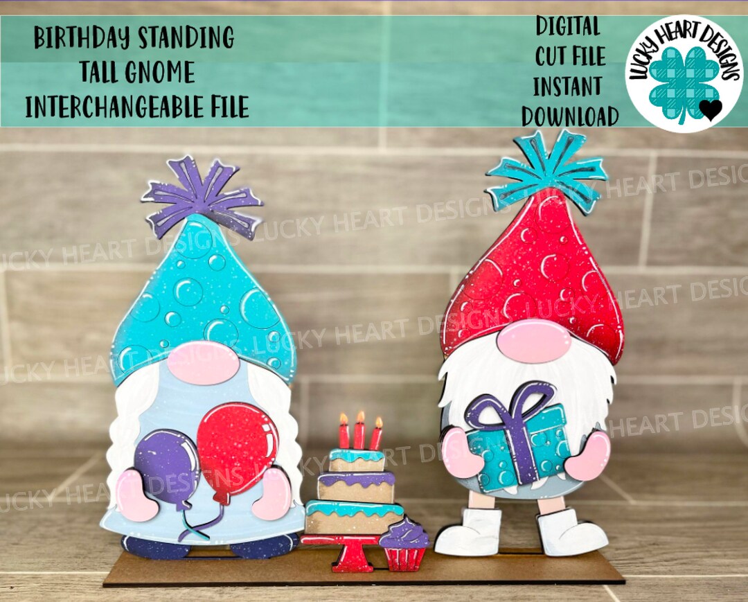 Birthday Standing Tall Gnome Interchangeable File SVG, Glowforge ...