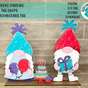 Birthday Standing Tall Gnome Interchangeable File SVG, Glowforge, LuckyHeartDesignsCo (add on-gnomes sold separately)