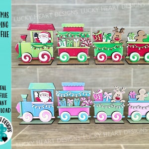 Arquivo de trem em pé de Natal SVG, Papai Noel, Rudolph, Gingerbread, Glowforge, LuckyHeartDesignsCo
