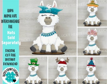 Llama Animal Hats Interchangeable MINI File SVG, Seasonal Leaning sign, Holiday, Tiered Tray Glowforge, LuckyHeartDesignsCo