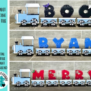 Alphabet Standing Train File SVG, Glowforge, Christmas, Nursery, Baby Name, Personalized, Interchangeable Tiered Tray, LuckyHeartDesignsCo
