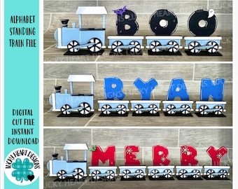 Alphabet Standing Train File SVG, Glowforge, Christmas, Nursery, Baby Name, Personalized, Interchangeable Tiered Tray, LuckyHeartDesignsCo
