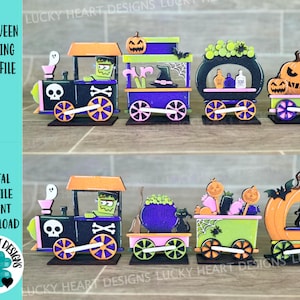 Archivo de tren de pie de Halloween, Glowforge, Calabaza, Cráneo, Frankenstein, Jack o Lantern, LuckyHeartDesignsCo