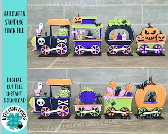 Halloween Standing Train File, Glowforge, Pumpkin, Skull, Frankenstein, Jack o Lantern, LuckyHeartDesignsCo