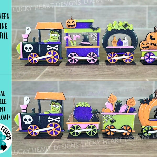 Halloween Standing Train File, Glowforge, Pumpkin, Skull, Frankenstein, Jack o Lantern, LuckyHeartDesignsCo