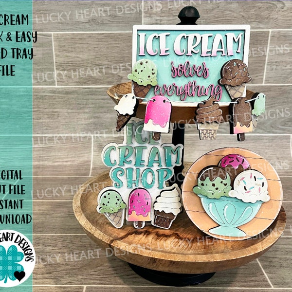 Ice Cream Quick and Easy Tiered Tray File SVG, Summer Glowforge, LuckyHeartDesignsCo