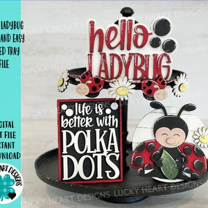 Hello Ladybug File vassoio a più livelli facile e veloce SVG, LuckyHeartDesignsCo, Glowforge, Primavera, Daisy, Vassoio a livelli Estate