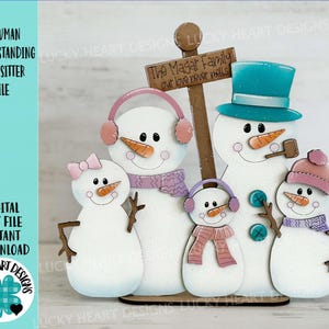 Bałwan Rodzina Stojący Półka Siedzący Plik SVG, Glowforge Bałwany Spersonalizowane Zimowe Dekoracje LuckyHeartDesignsCo