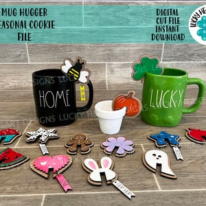 Mug Hugger, fichier cookie saisonnier SVG, plateau à plusieurs niveaux Glowforge, LuckyHeartDesignsCo