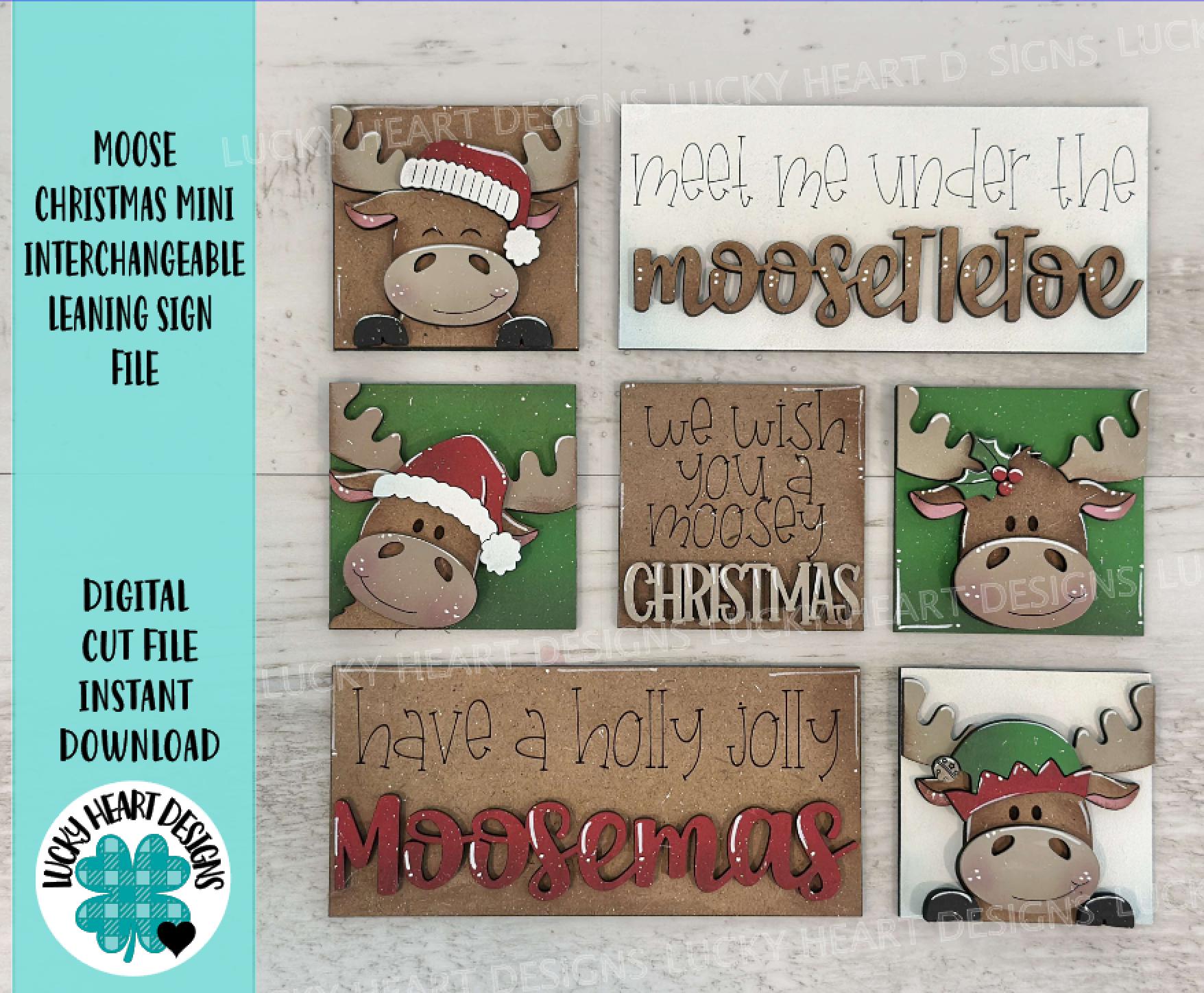 Moose Christmas MINI Interchangeable Leaning Sign File SVG, Rudolph, Santa, Elf, Tiered Tray Glowforge, LuckyHeartDesignsCo