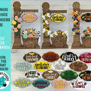 Zestaw znaków do zawieszenia na słupku Wymienny plik SVG, Glowforge, Sezonowy, Kształty świąteczne, Boże Narodzenie, LuckyHeartDesignsCo
