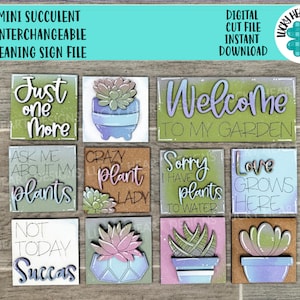 MINI succulente verwisselbare scheve teken bestand SVG, Succas, planten, tuin, gelaagde lade Glowforge, LuckyHeartDesignsCo