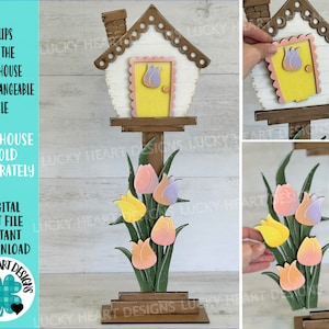 Tulipes pour le nichoir fichier interchangeable SVG, Glowforge, printemps, fleur, floral, saisonnier, formes de vacances, LuckyHeartDesignsCo