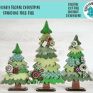 File SVG con albero di Natale in piedi con motivo floreale, decorazione floreale per il camino di Natale, centrotavola, glowforge, LuckyHeartDesignsCo