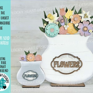 Vaas voor de bloemenmand verwisselbaar (origineel en KLEIN) bestand SVG, bloemen, seizoensgebonden, vakantie, gelaagd, Glowforge, LuckyHeartDesignsCo