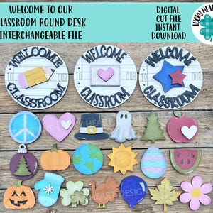 Witamy w naszej klasie Okrągłe biurko wymienne PLIK SVG, Szkoła, Sezonowe, Kształty świąteczne, glowforge, LuckyHeartDesignsCO