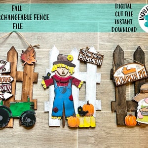 Fall Interchangeable Fence File SVG, Glowforge, Scarecrow, Gnome, Tractor,  LuckyHeartDesignsCo