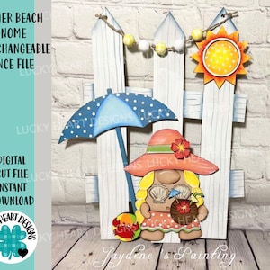 Summer Beach Gnome Interchangeable Fence File, Glowforge, LuckyHeartDesignsCo