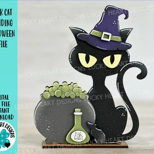 Schwarze Katze Stehende Datei SVG, Kürbis, Hexe, Kürbislaterne, Halloween, Süßes oder Saures Tiered Tablett Glowforge, LuckyHeartDesignsCo