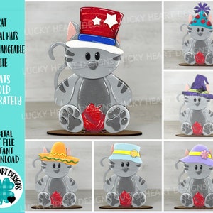 Chat animal chapeaux fichier MINI interchangeable SVG, signe penché saisonnier, chaton, vacances, animal de compagnie, ferme plateau à plusieurs niveaux Glowforge, LuckyHeartDesignsCo