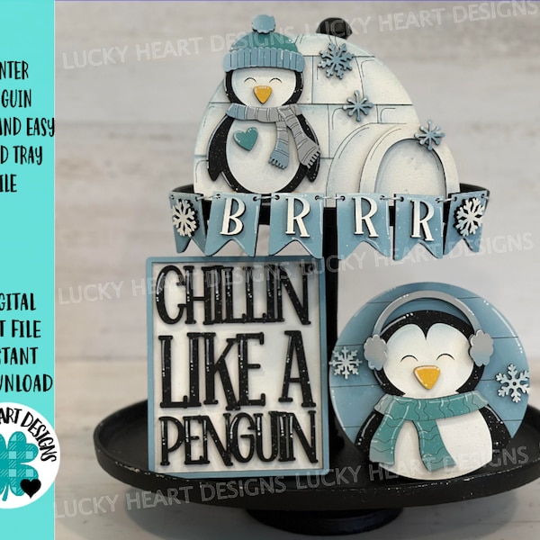 Winter Penguin Quick and Easy Tiered Tray File SVG, Glowforge , LuckyHeartDesignsCo