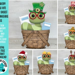 Boek Worm Dierenhoeden Bloemenmand Verwisselbaar Bestand SVG, Boerderij, Kerstmis, Herfst, Halloween, Gelaagde lade, Glowforge, LuckyHeartDesignsCo