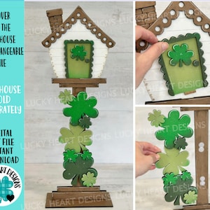 Clovers for the Birdhouse Interchangeable File SVG, St. Patrick&#39;s Day, Seasonal, Holiday Shapes, Glowforge, Laser, LuckyHeartDesignsCo