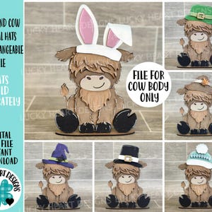 Highland Cow Animal Hats Interchangeable MINI File SVG, Sezonowy pochylony znak, Święta, Farm Tiered Tray Glowforge, LuckyHeartDesignsCo