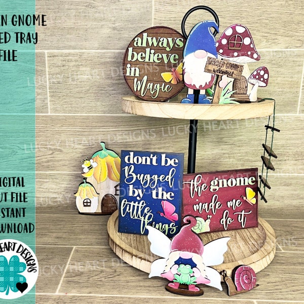 Garden Gnome Tiered Tray File SVG, Glowforge Tier Tray, LuckyHeartDesignsCo