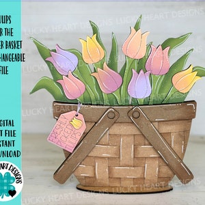 Tulips For The Flower Basket Interchangeable File SVG, Floral, Flowers, Spring Tiered Tray, Glowforge, LuckyHeartDesignsCo