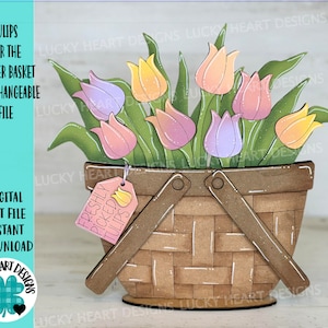 Tulipes pour le panier de fleurs Fichier interchangeable SVG, floral, fleurs, plateau à plusieurs niveaux de printemps, Glowforge, LuckyHeartDesignsCo