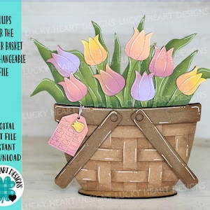 Tulips For The Flower Basket Interchangeable File SVG, Floral, Flowers, Spring Tiered Tray, Glowforge, LuckyHeartDesignsCo