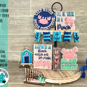 Summer Beach Crab Tiered Tray File SVG, Tier Tray Glowforge, LuckyHeartDesignsCo