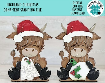 Highland Christmas Ornament Standing File SVG,  Cow Bell, Holiday, Tree, Ornament, Farm, Tiered Tray Glowforge, LuckyHeartDesignsCo